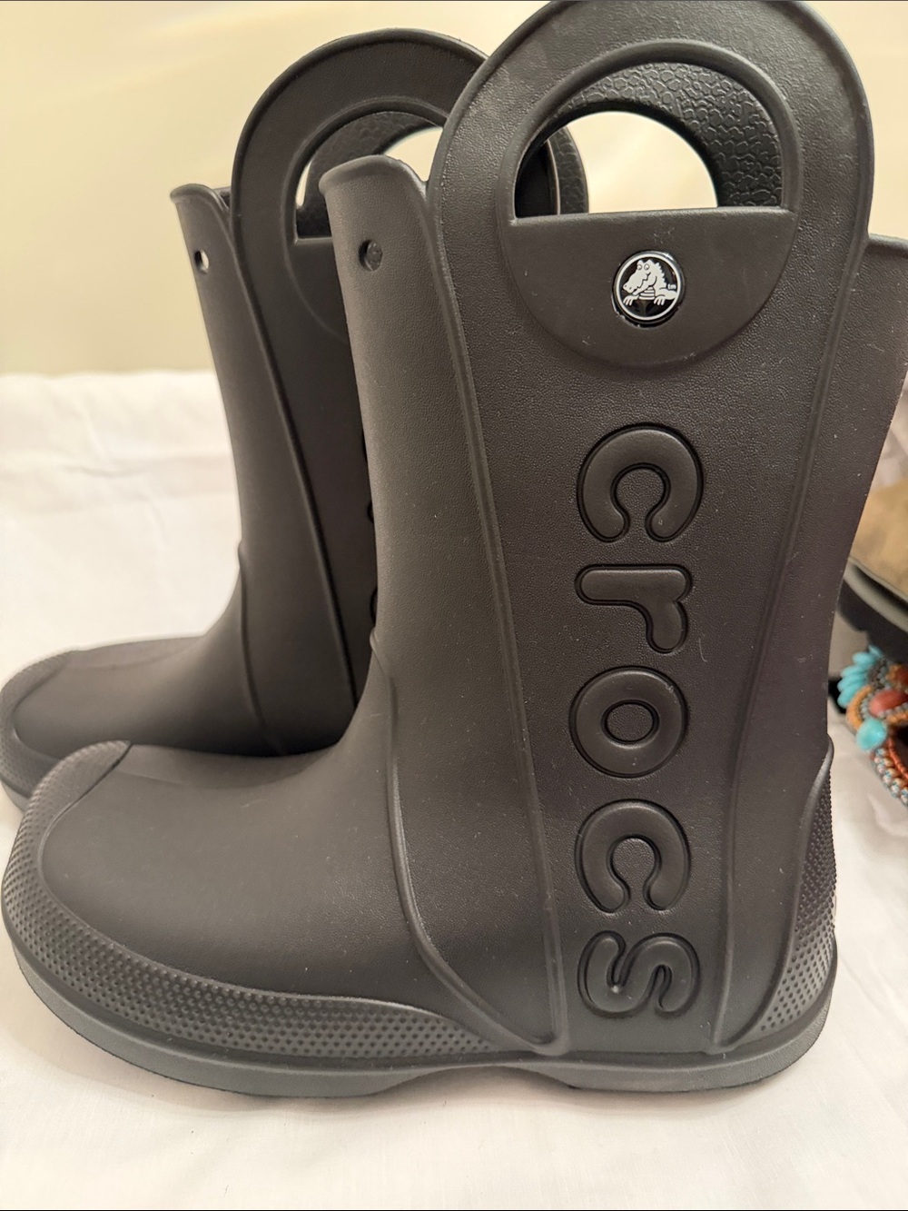CROCS Women’s Black Rain Boots with Easy Grip Handles - Picture 4 of 9